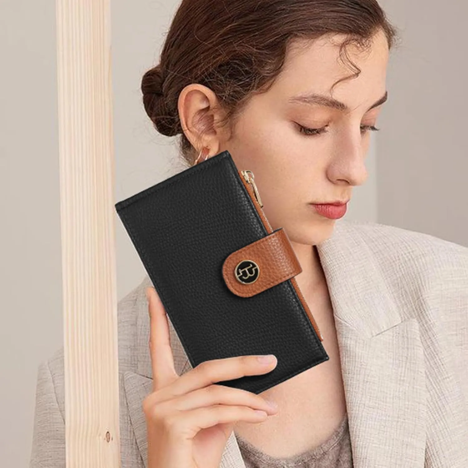 BOSTANTEN Leather Wallets for Women RFID Blocking Slim Bofild Purse Card Holder with Zipper Pocket