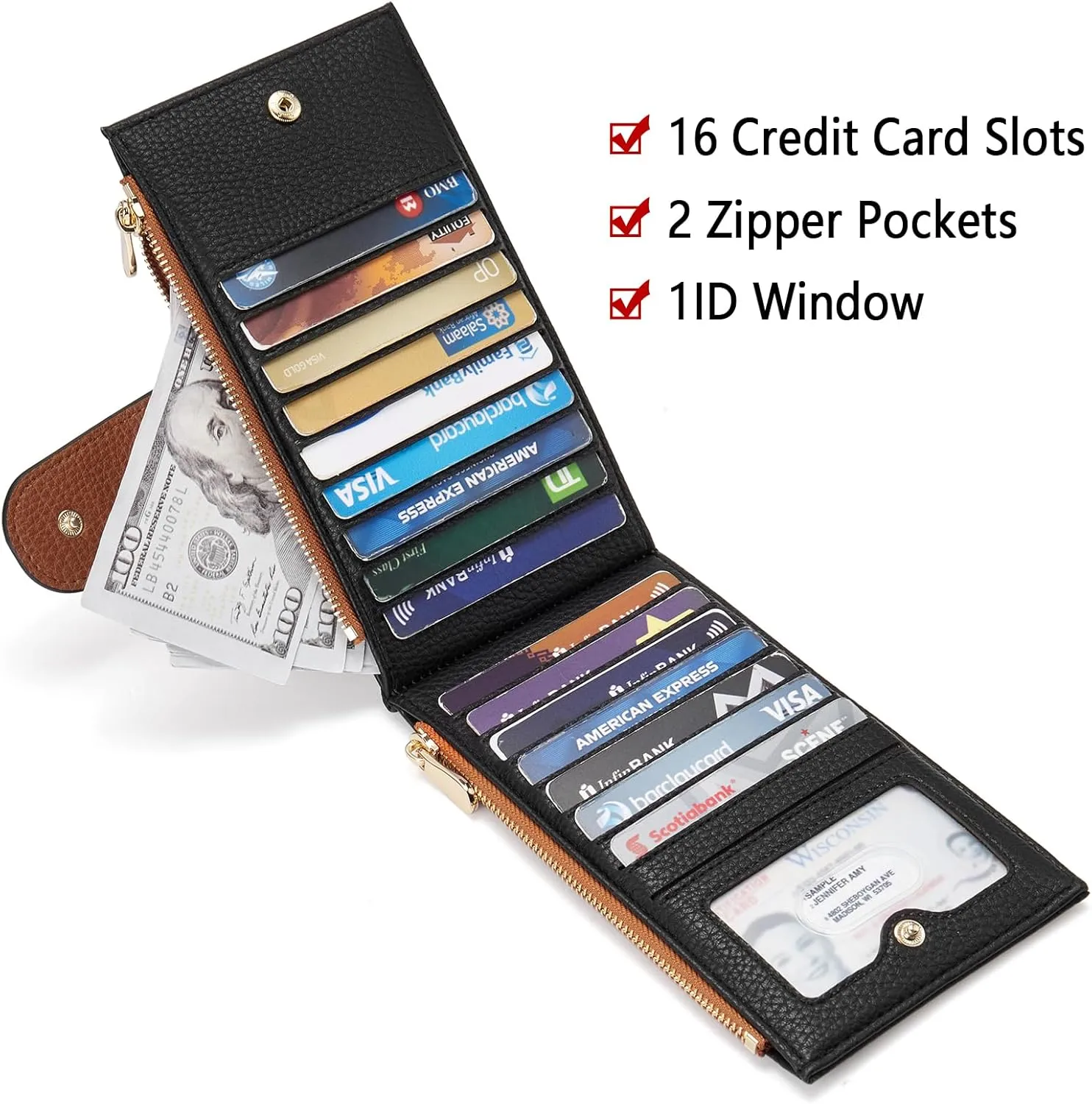 BOSTANTEN Leather Wallets for Women RFID Blocking Slim Bofild Purse Card Holder with Zipper Pocket