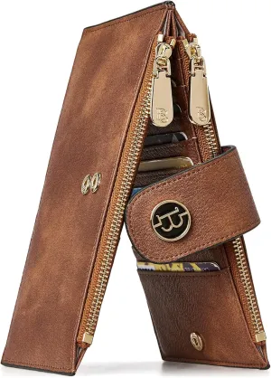 BOSTANTEN Leather Wallets for Women RFID Blocking Slim Bofild Purse Card Holder with Zipper Pocket