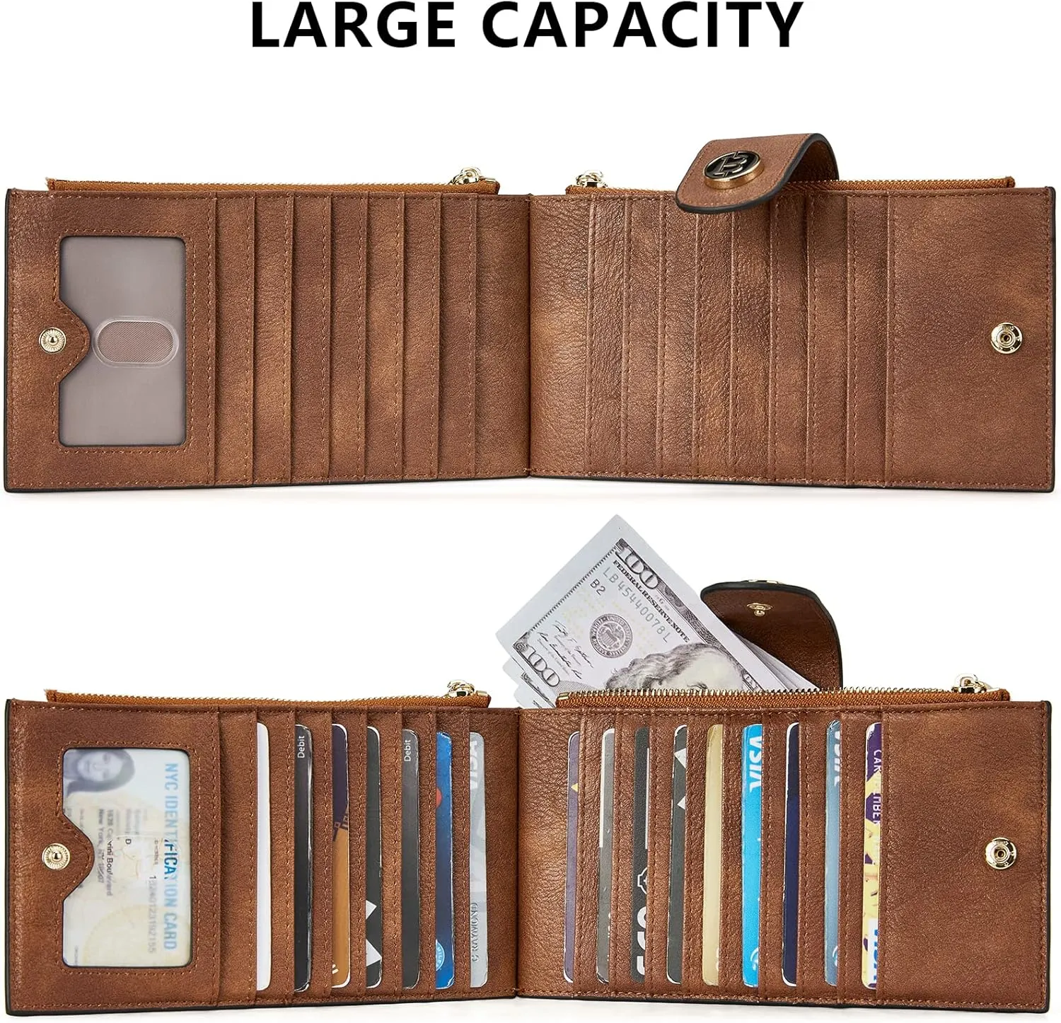 BOSTANTEN Leather Wallets for Women RFID Blocking Slim Bofild Purse Card Holder with Zipper Pocket