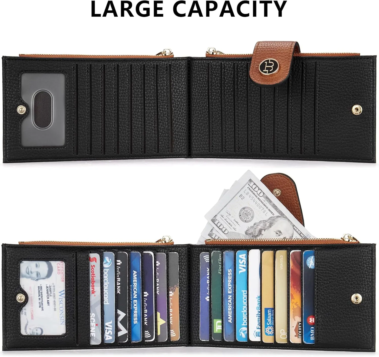 BOSTANTEN Leather Wallets for Women RFID Blocking Slim Bofild Purse Card Holder with Zipper Pocket