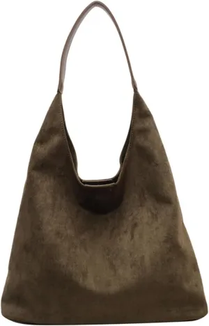 Brown Suede Women's Tote Bag - Faux Leather Shoulder Handbag