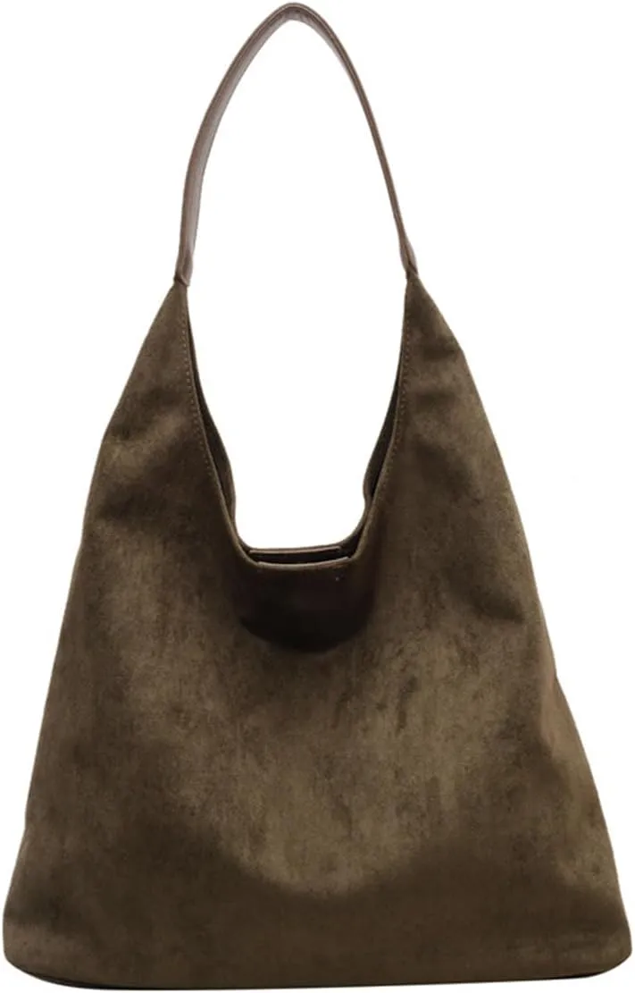 Brown Suede Women's Tote Bag - Faux Leather Shoulder Handbag