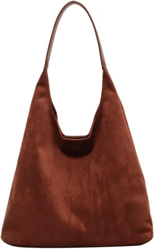Brown Suede Women's Tote Bag - Faux Leather Shoulder Handbag