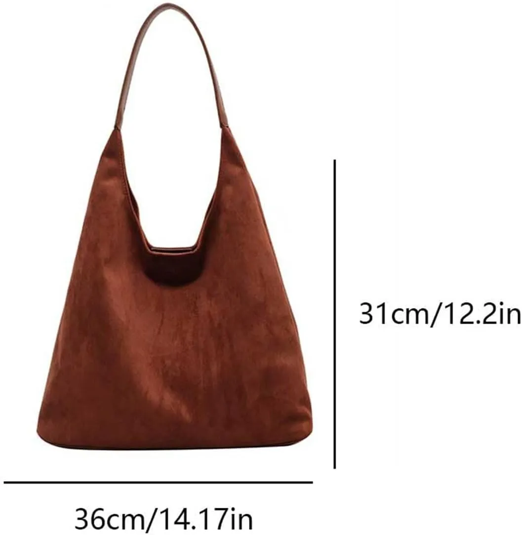 Brown Suede Women's Tote Bag - Faux Leather Shoulder Handbag