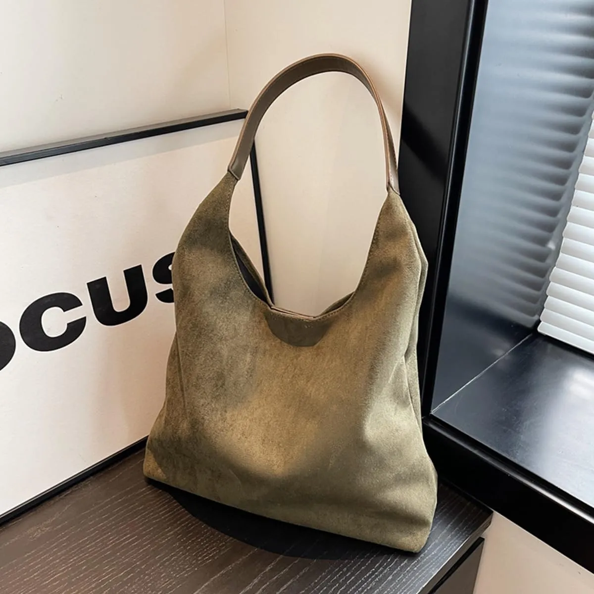 Brown Suede Women's Tote Bag - Faux Leather Shoulder Handbag