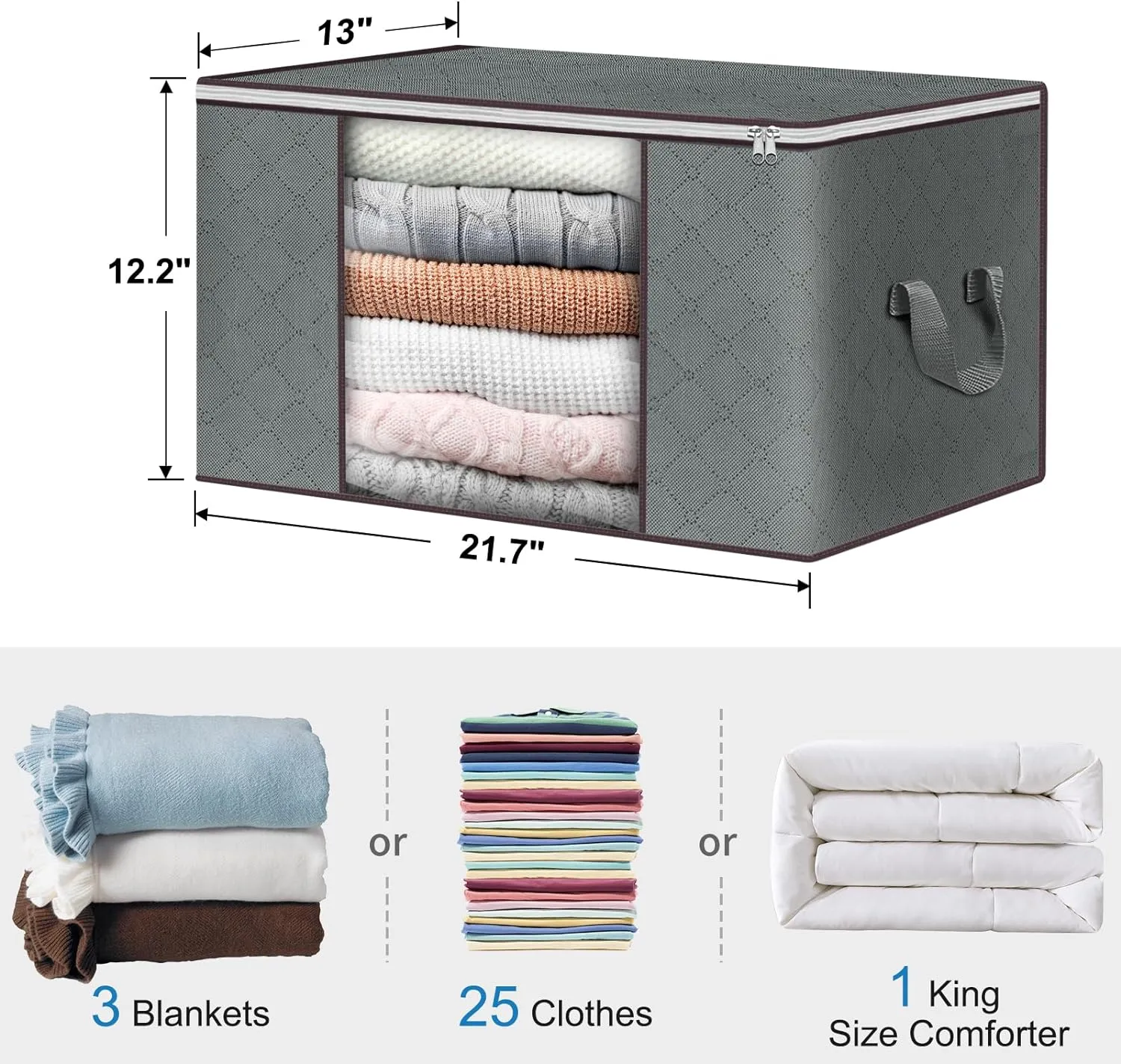 Budding Joy Clothes Storage, Foldable Large Storage Bags, Storage and Organization for Clothing, Blanket, Comforter, Clothes, Pillows, Toys, Closet Organizers with Enhanced Handle, 60L 12 Pack