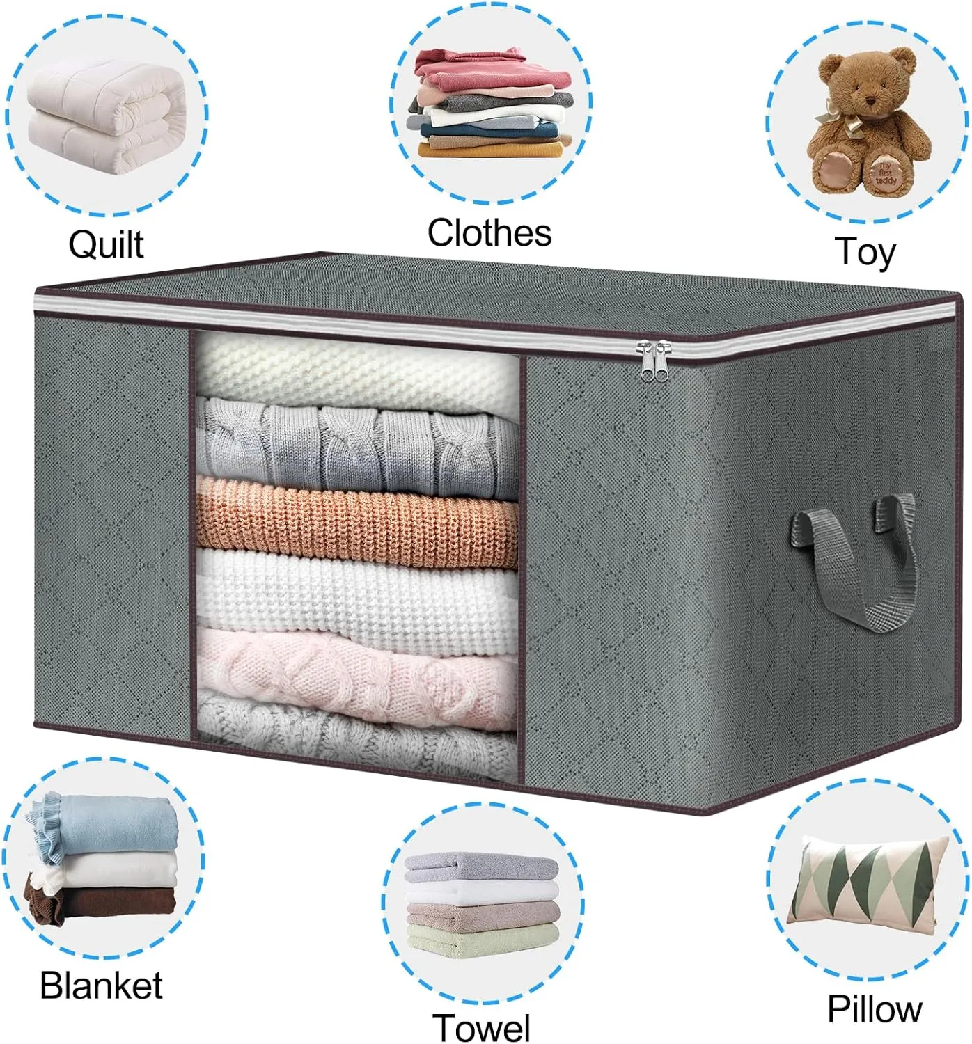 Budding Joy Clothes Storage, Foldable Large Storage Bags, Storage and Organization for Clothing, Blanket, Comforter, Clothes, Pillows, Toys, Closet Organizers with Enhanced Handle, 60L 12 Pack