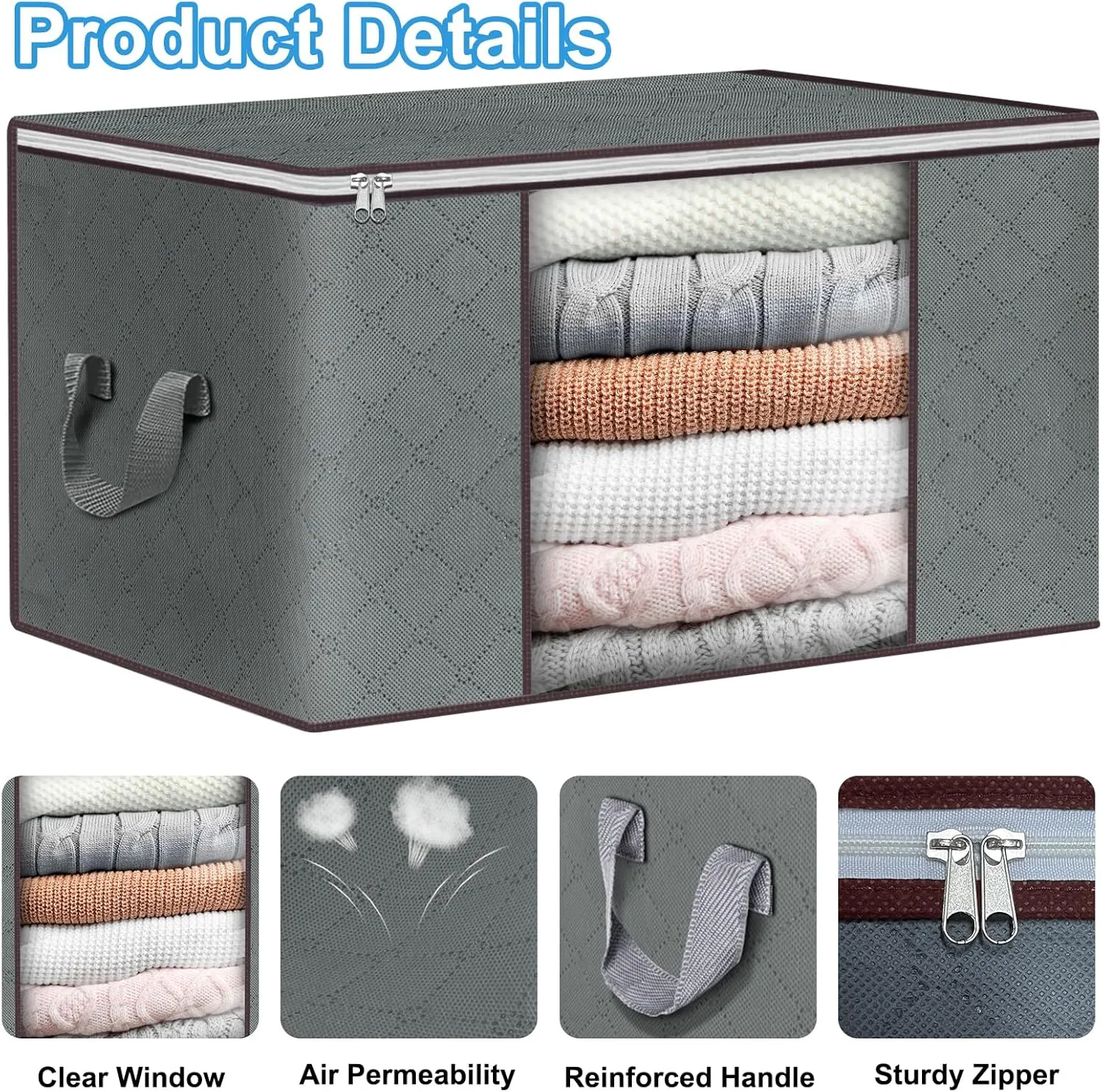 Budding Joy Clothes Storage, Foldable Large Storage Bags, Storage and Organization for Clothing, Blanket, Comforter, Clothes, Pillows, Toys, Closet Organizers with Enhanced Handle, 60L 12 Pack