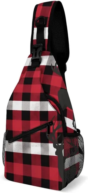 Buffalo Plaid Deer Sling Bag Crossbody Bags Cross Body Bag Fanny Packs Chest Bags Sling Purses for Travel