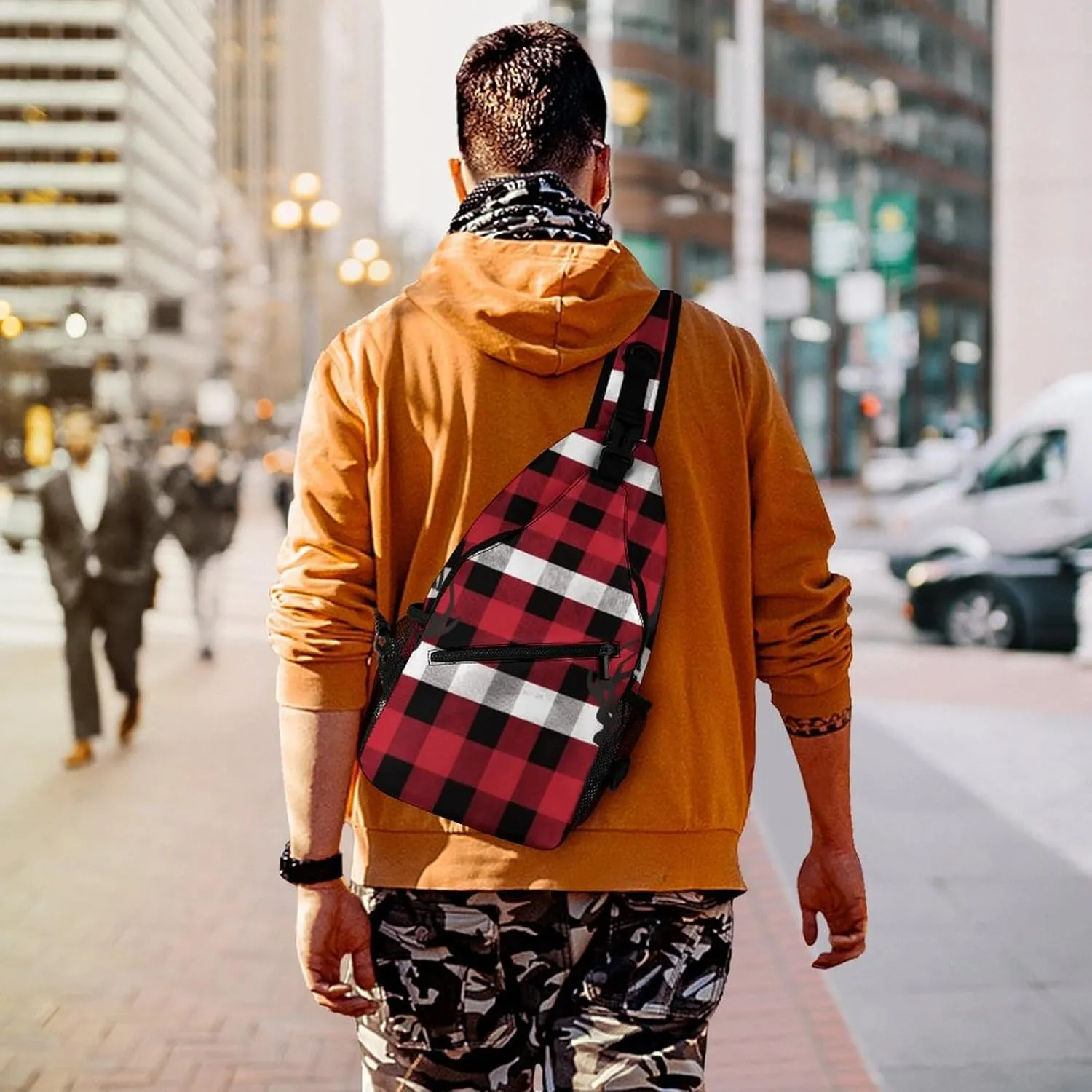 Buffalo Plaid Deer Sling Bag Crossbody Bags Cross Body Bag Fanny Packs Chest Bags Sling Purses for Travel