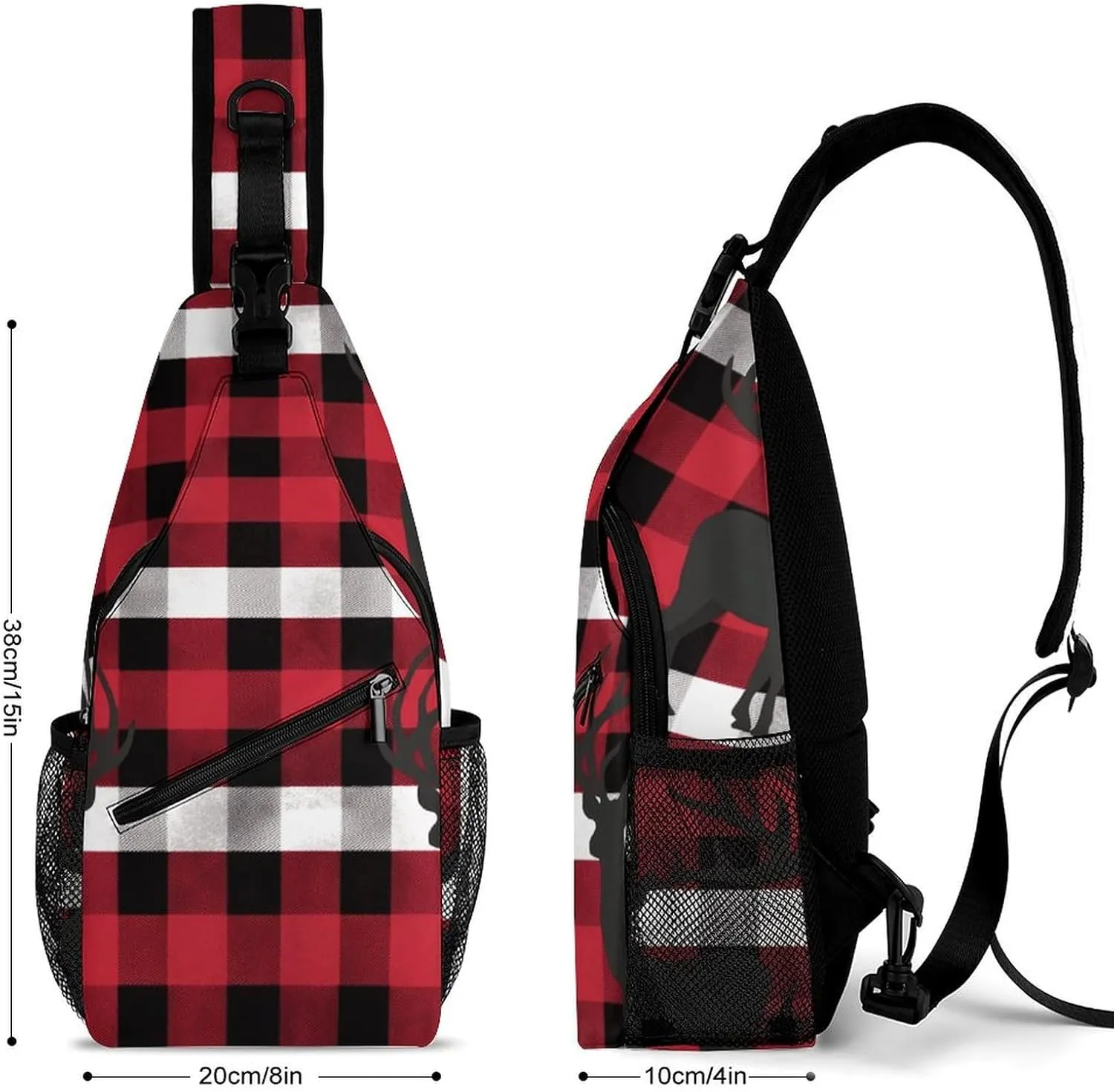Buffalo Plaid Deer Sling Bag Crossbody Bags Cross Body Bag Fanny Packs Chest Bags Sling Purses for Travel