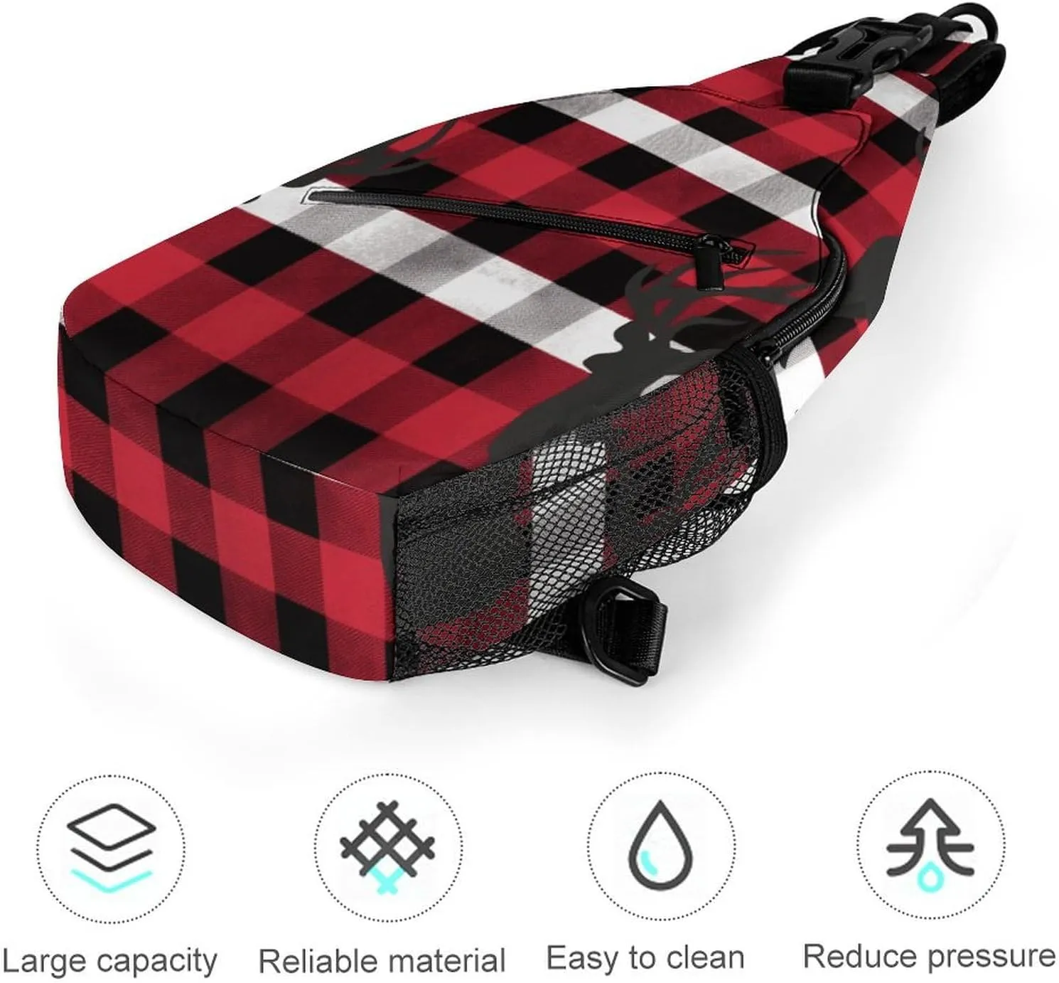 Buffalo Plaid Deer Sling Bag Crossbody Bags Cross Body Bag Fanny Packs Chest Bags Sling Purses for Travel