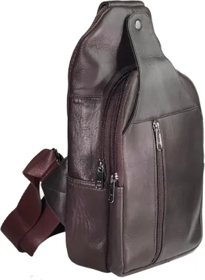 Bullz Crossbody Backpack Travel Hiking Chest Bag Daypack Leather Sling Bag for Men and Women (Brown)