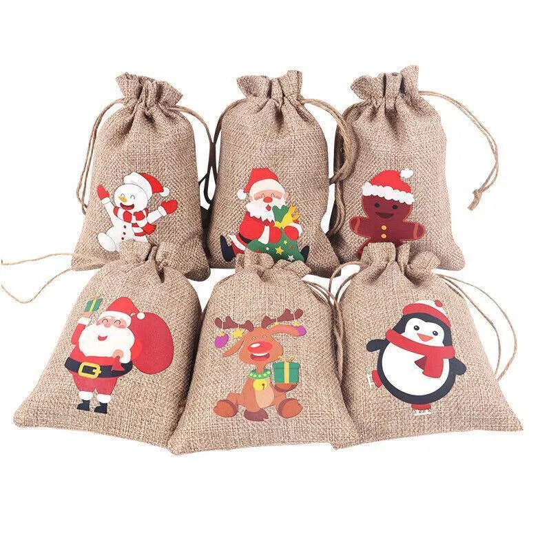Burlap Christmas Gift Candy Bags 12PCS 6Styles