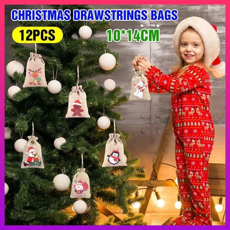Burlap Christmas Gift Candy Bags 12PCS 6Styles