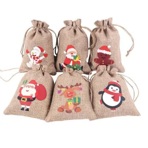 Burlap Christmas Gift Candy Bags 12PCS 6Styles