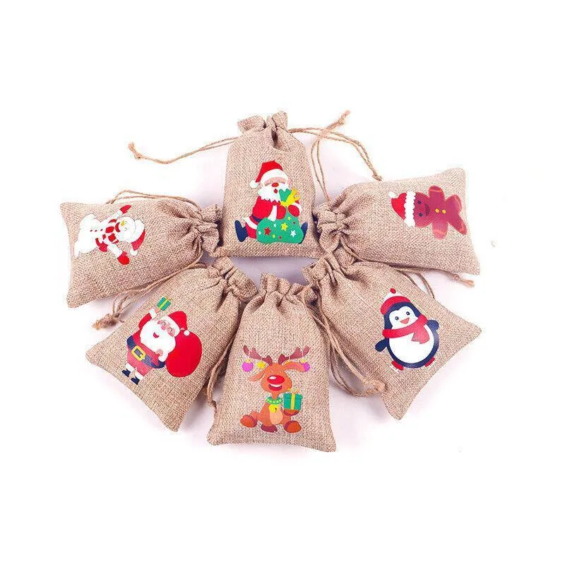 Burlap Christmas Gift Candy Bags 12PCS 6Styles