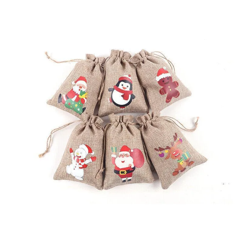 Burlap Christmas Gift Candy Bags 12PCS 6Styles