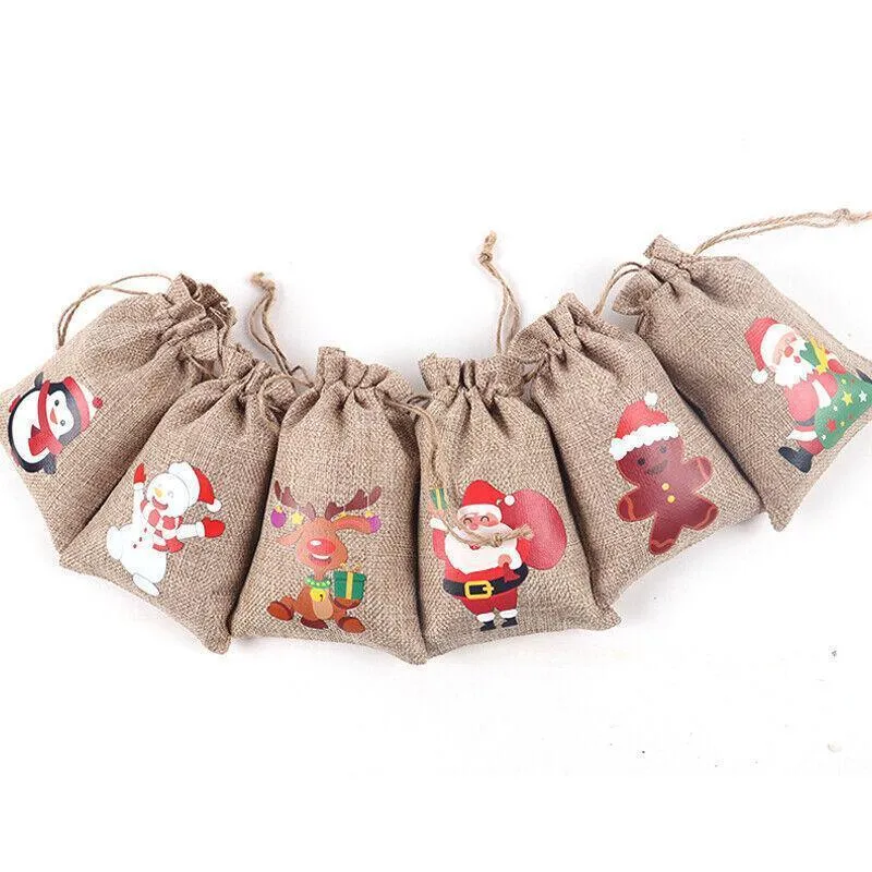 Burlap Christmas Gift Candy Bags 12PCS 6Styles