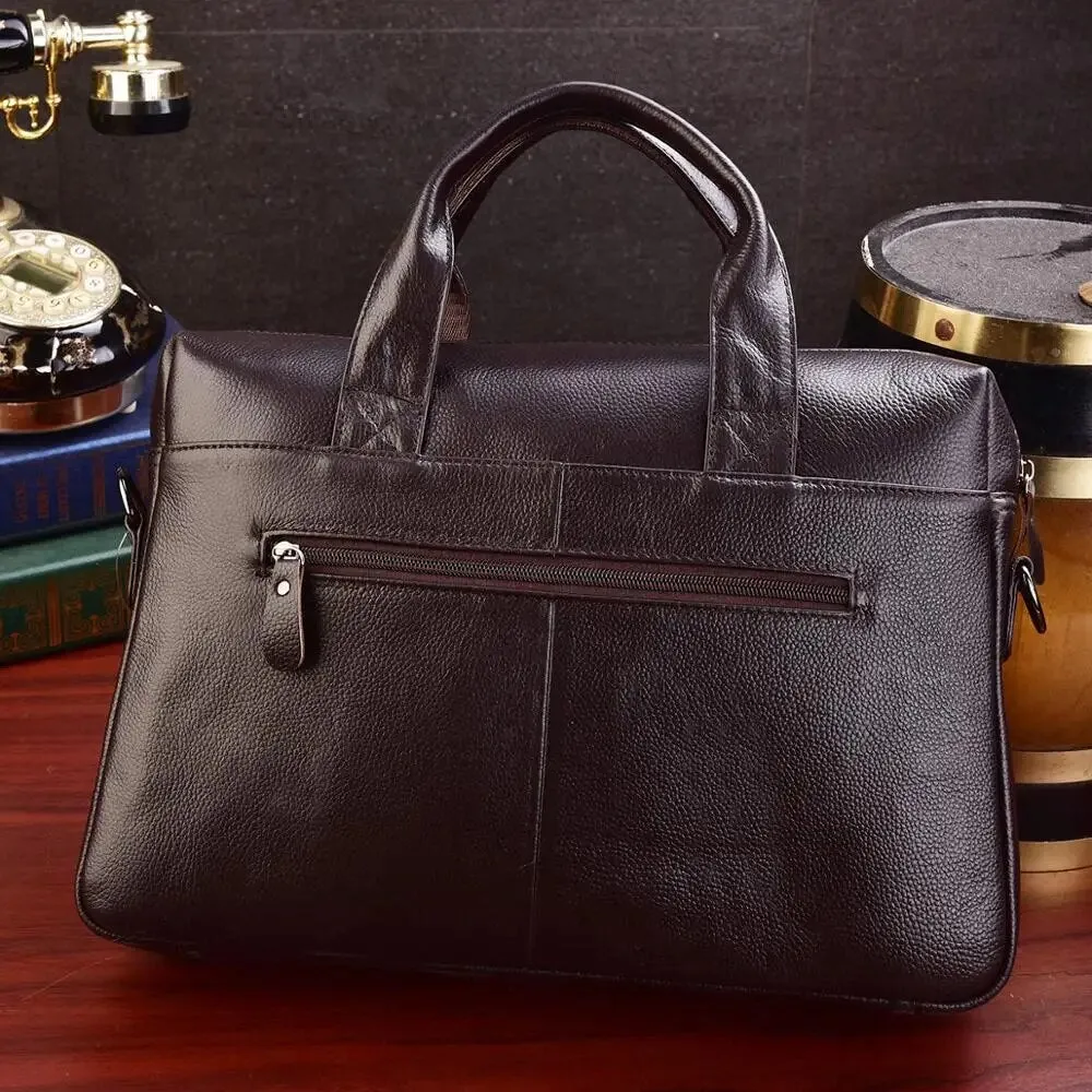Business Briefcases Men Cowhide Leather Fit 14'' Laptop Bag