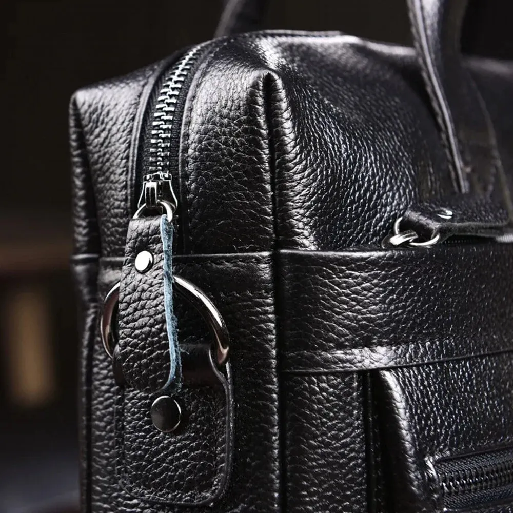Business Briefcases Men Cowhide Leather Fit 14'' Laptop Bag