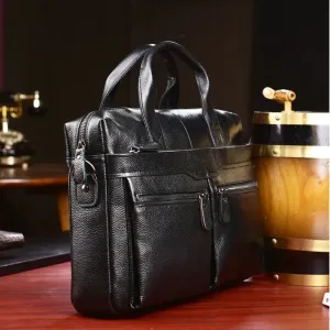 Business Briefcases Men Cowhide Leather Fit 14'' Laptop Bag