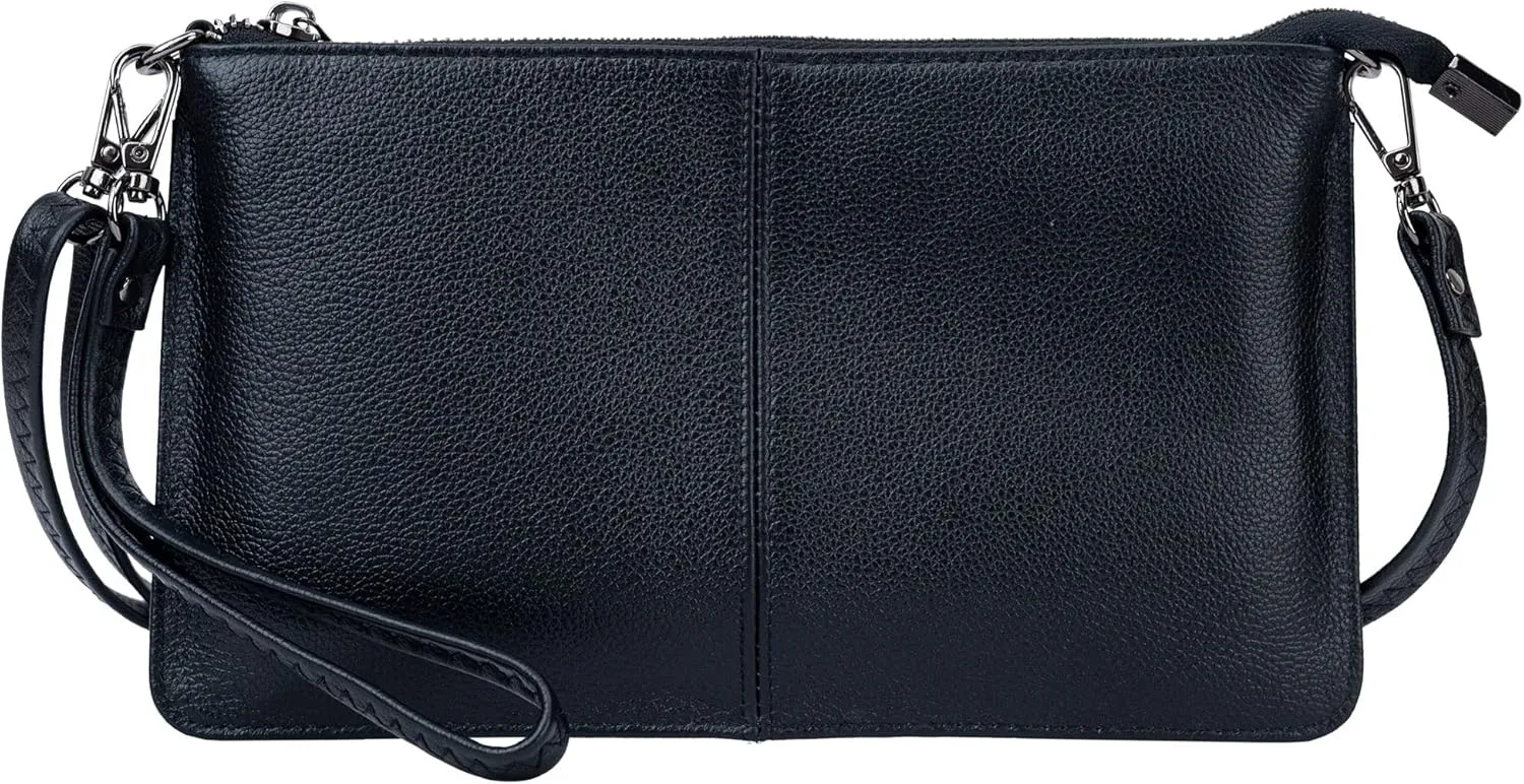 Bveyzi Genuine Leather Wristlet Purses for Women, Envelope Clutch Wallet Small Crossbody Bags for Dressy Evening