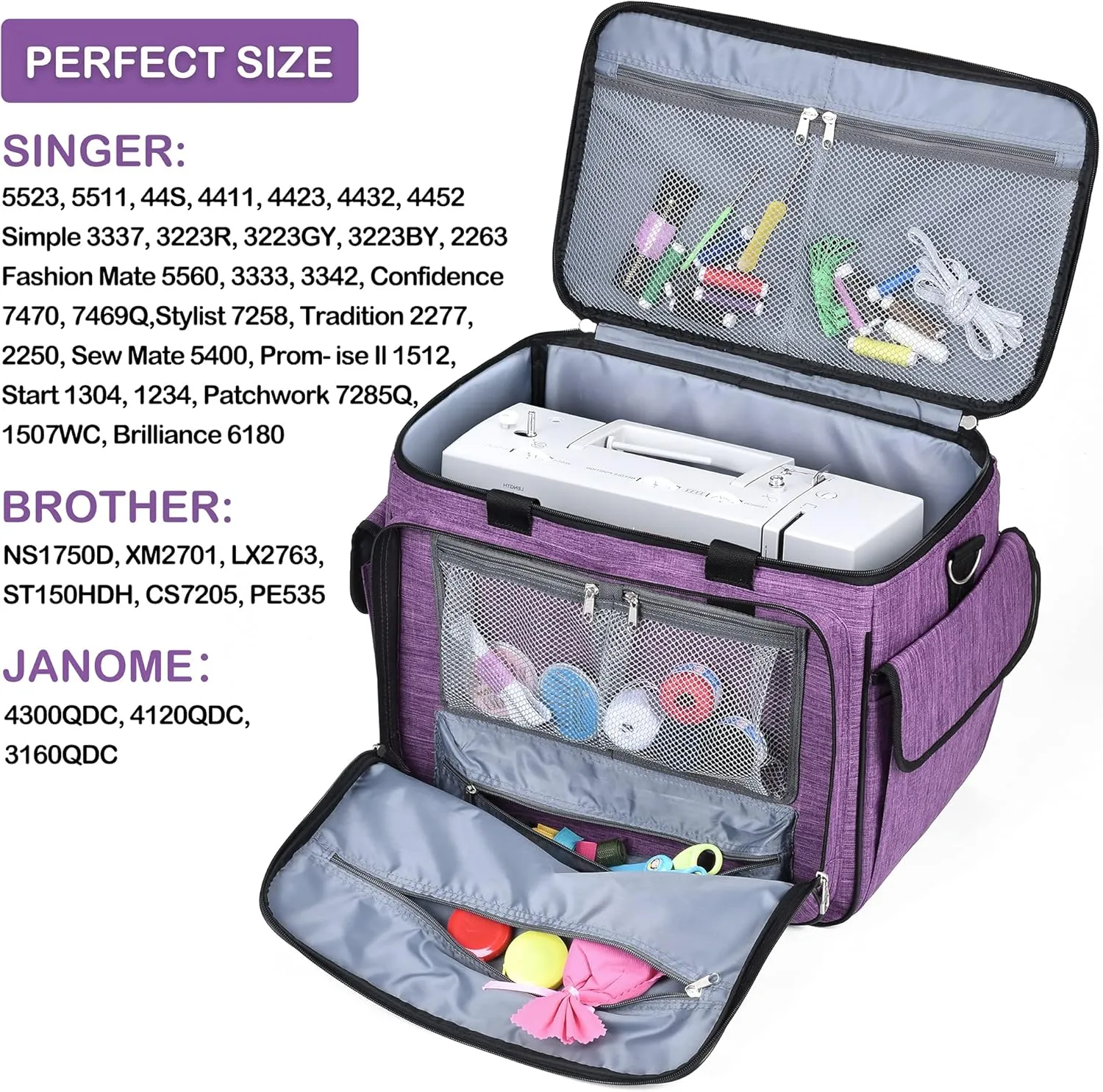 CAB55 Sewing Machine Case - Carrying Bag with Removable Padding, Tote for Machine and Accessories