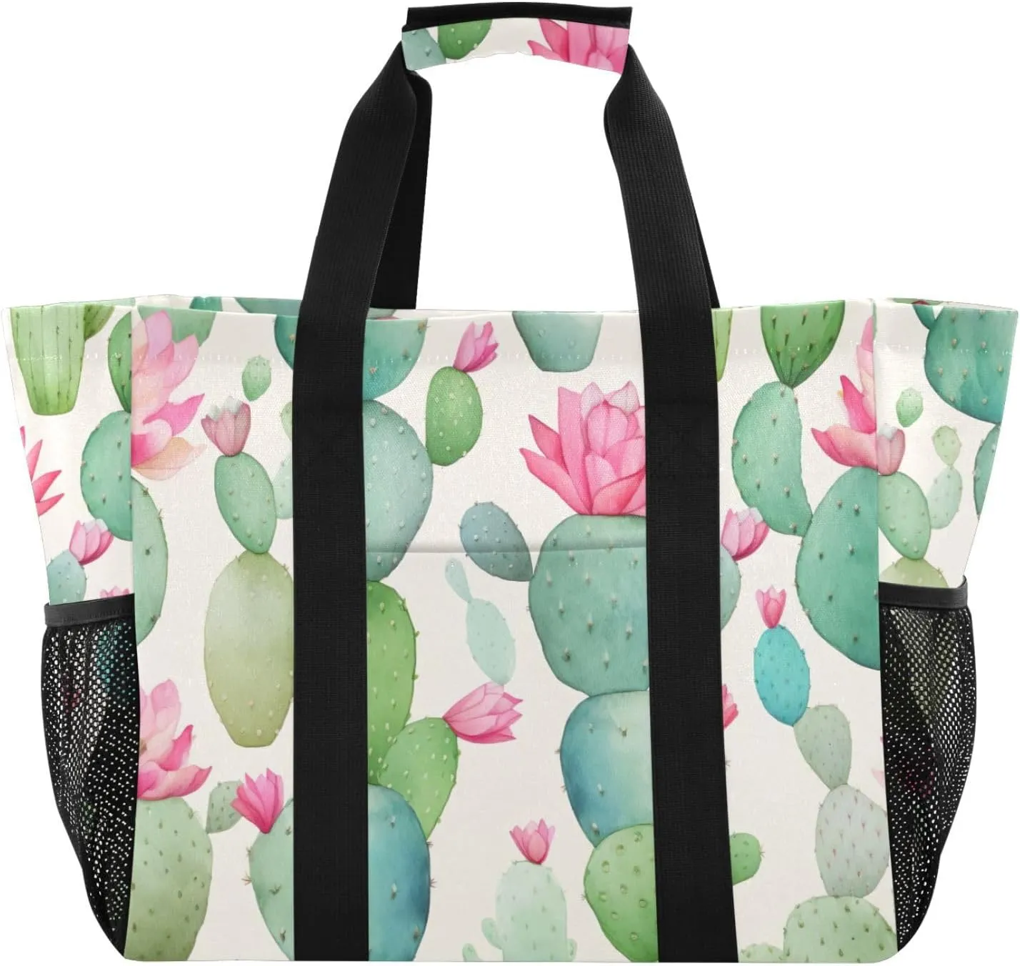 Cactus Succulents Colorful Tote Bag for Women with Zipper Large Beach Bags Foldable Totes Work Bag Handbags for Gym Grocery Pool Travel