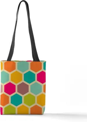 CafePress Hexagon Retro 13"x13" Reusable Grocery Shopping Sling Tote Bag
