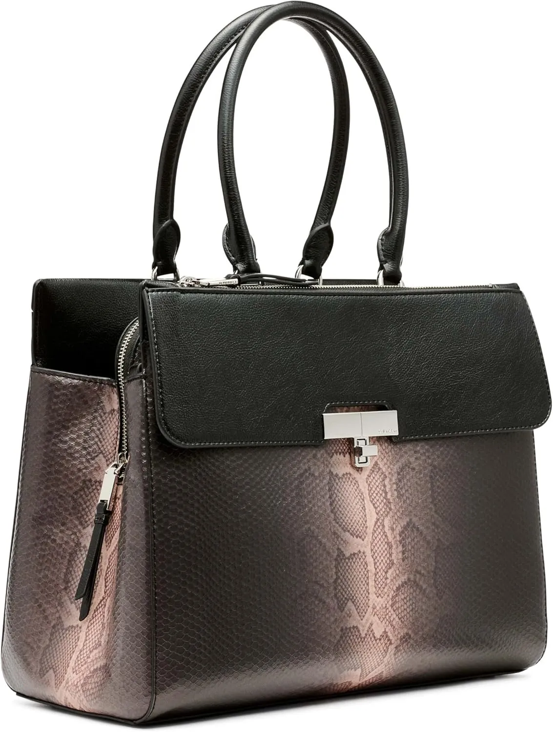 Calvin Klein Becky Tote Bag – 2 in 1, Vegan Leather, Monogram, 3 Pockets