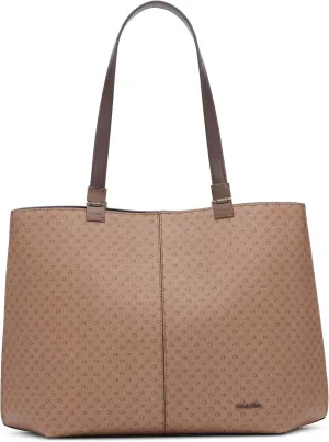 Calvin Klein Granite Geometric Tote Bag – Vegan Leather, Monogram, 3 Pockets