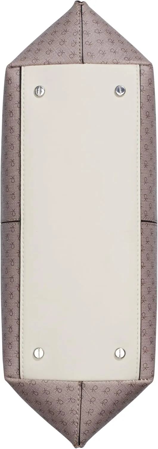 Calvin Klein Granite Geometric Tote Bag – Vegan Leather, Monogram, 3 Pockets