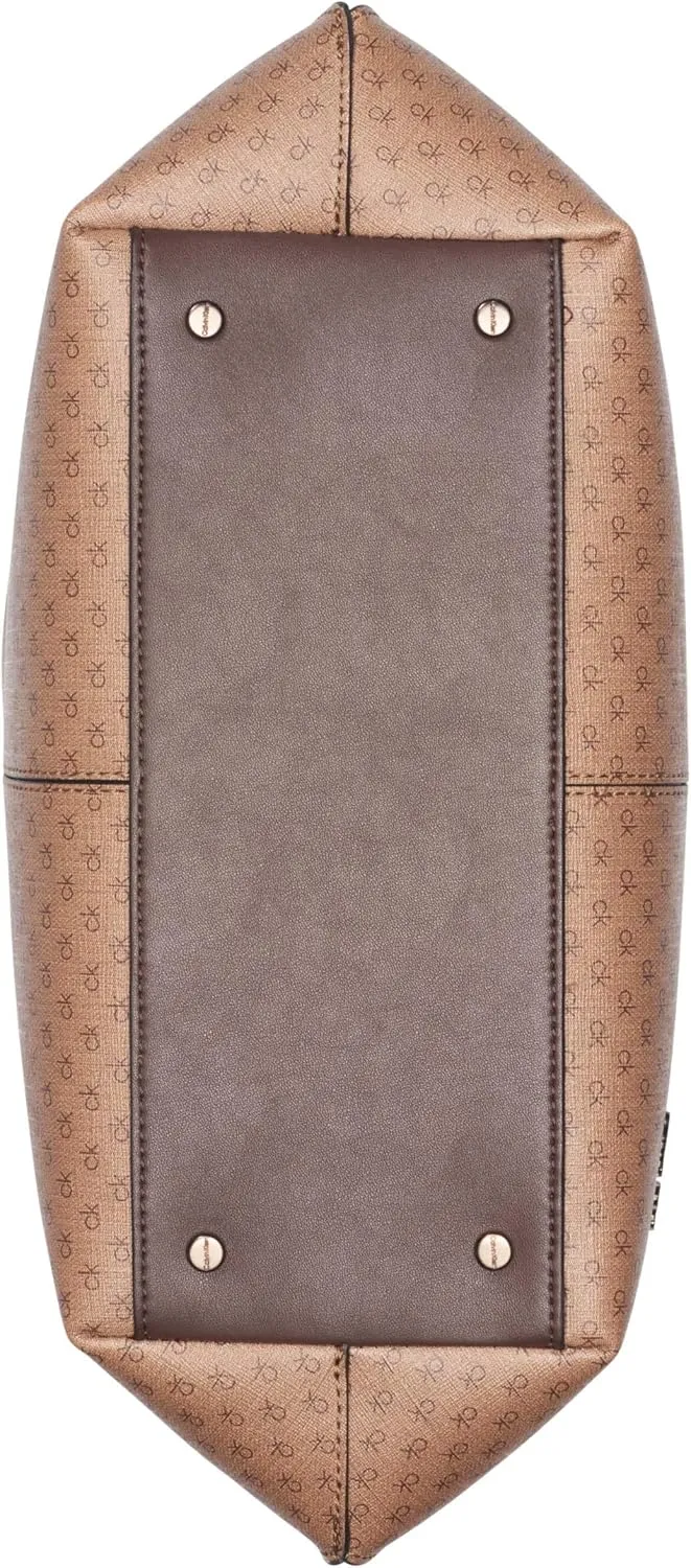 Calvin Klein Granite Geometric Tote Bag – Vegan Leather, Monogram, 3 Pockets