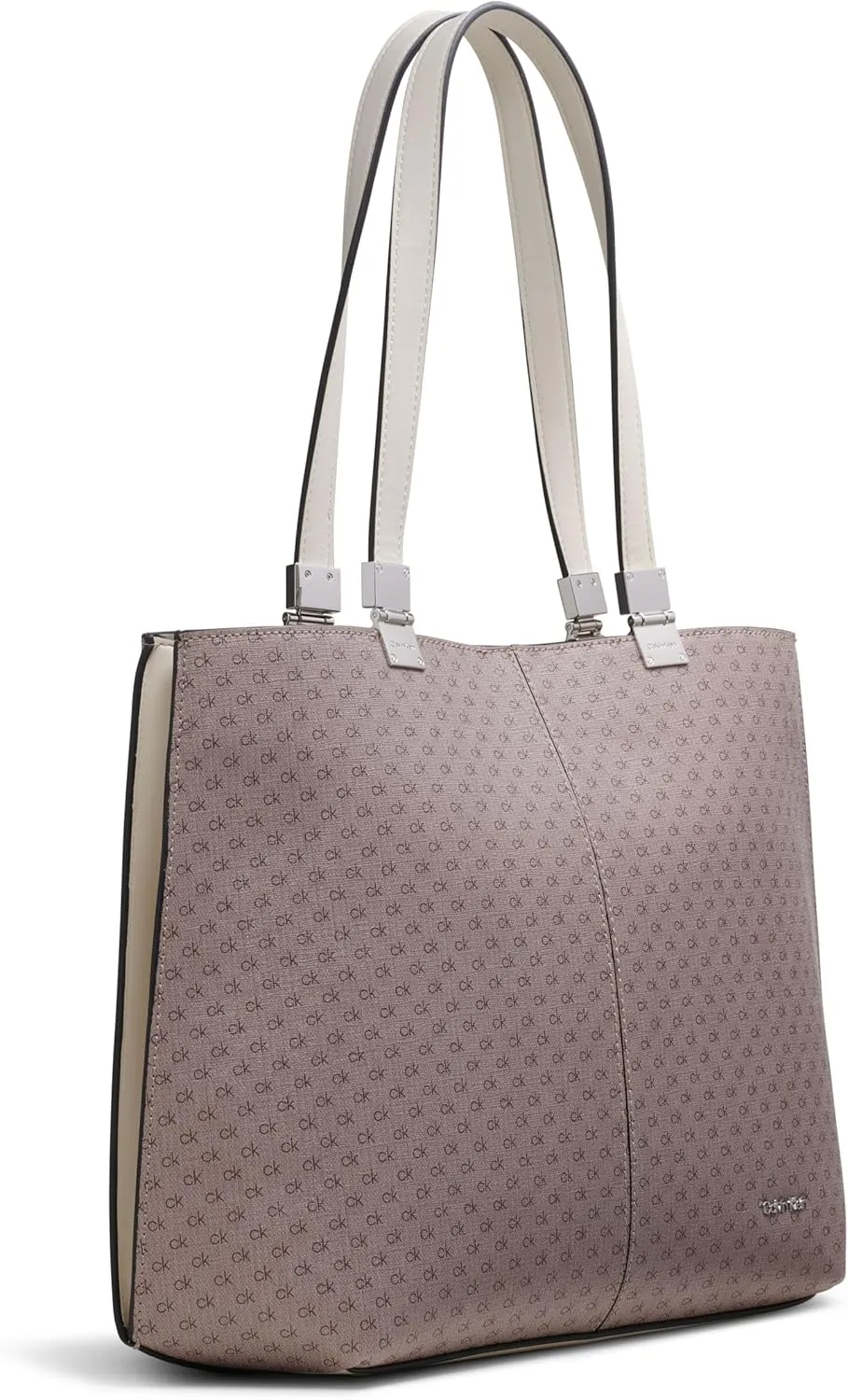 Calvin Klein Granite Geometric Tote Bag – Vegan Leather, Monogram, 3 Pockets