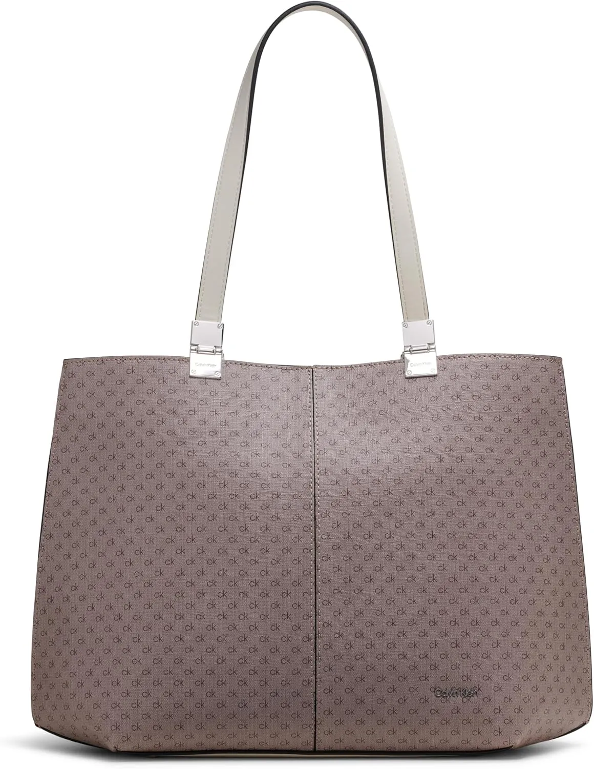 Calvin Klein Granite Geometric Tote Bag – Vegan Leather, Monogram, 3 Pockets