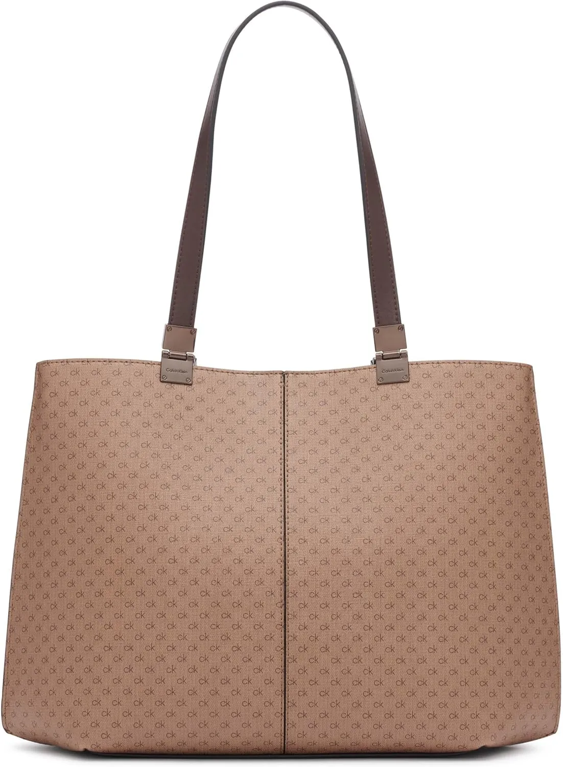 Calvin Klein Granite Geometric Tote Bag – Vegan Leather, Monogram, 3 Pockets
