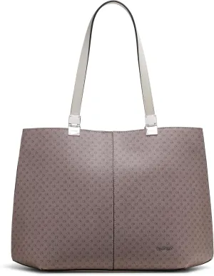 Calvin Klein Granite Geometric Tote Bag – Vegan Leather, Monogram, 3 Pockets