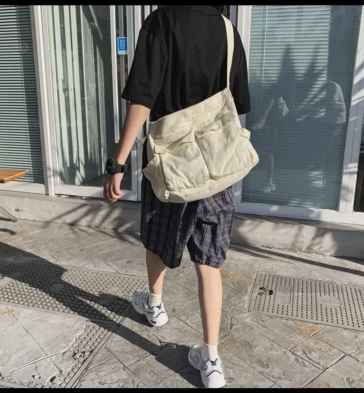 Canvas Messenger Vintage Bag Letter Pattern Crossbody Bag Emo Goth Shoulder Satchels Y2K Harajuku Bag Grunge Handbag