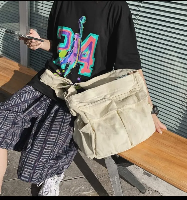 Canvas Messenger Vintage Bag Letter Pattern Crossbody Bag Emo Goth Shoulder Satchels Y2K Harajuku Bag Grunge Handbag