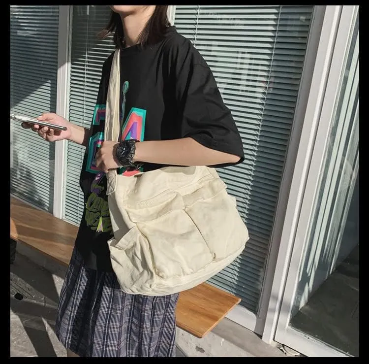 Canvas Messenger Vintage Bag Letter Pattern Crossbody Bag Emo Goth Shoulder Satchels Y2K Harajuku Bag Grunge Handbag