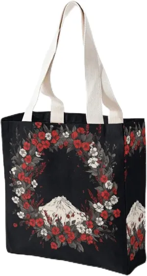 Canvas Tote Bag for Women Reusable Grocery Bag Garland of Flowers Shopping Bags Casual Shoulder Bag Handbag