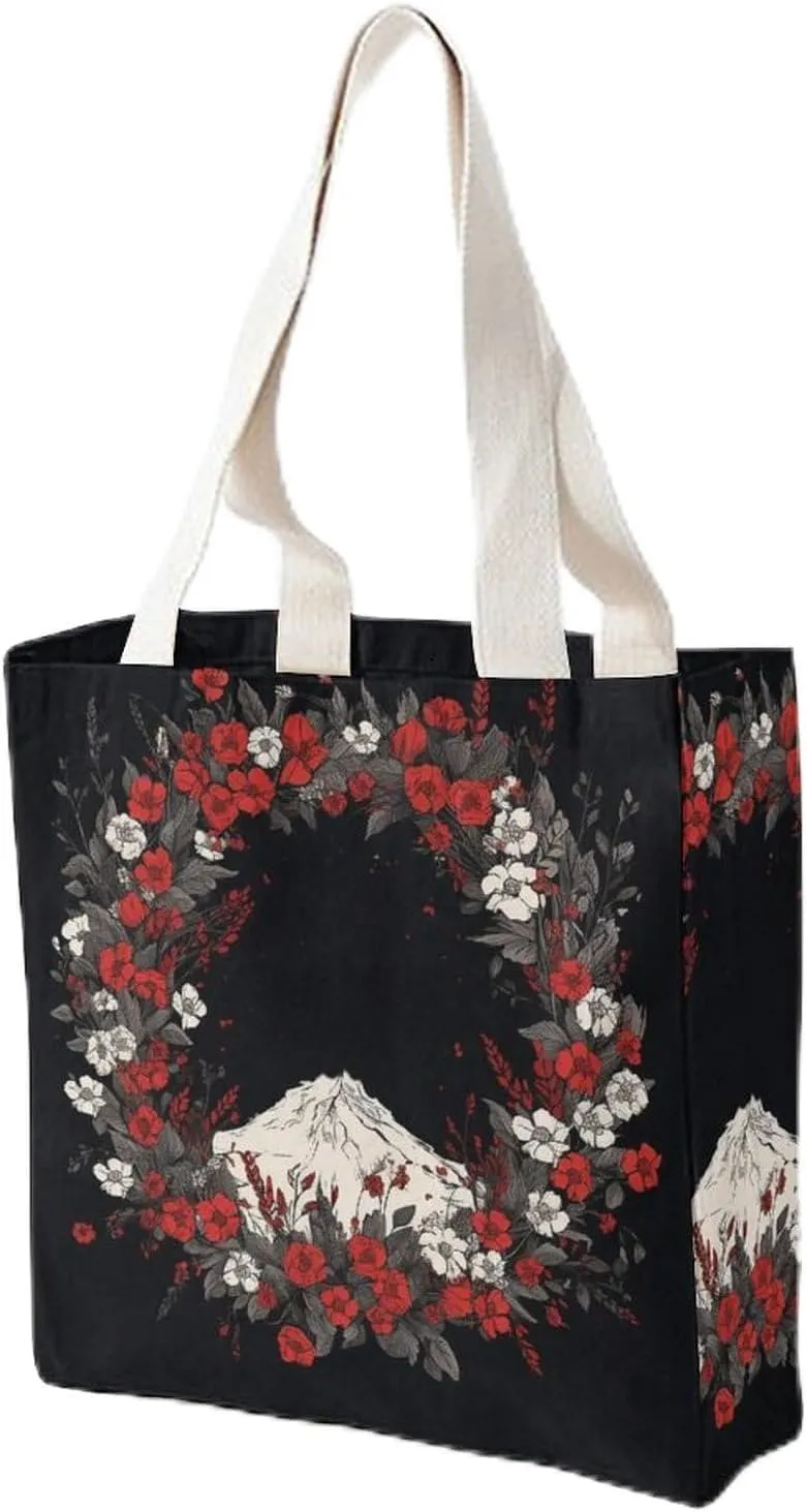 Canvas Tote Bag for Women Reusable Grocery Bag Garland of Flowers Shopping Bags Casual Shoulder Bag Handbag