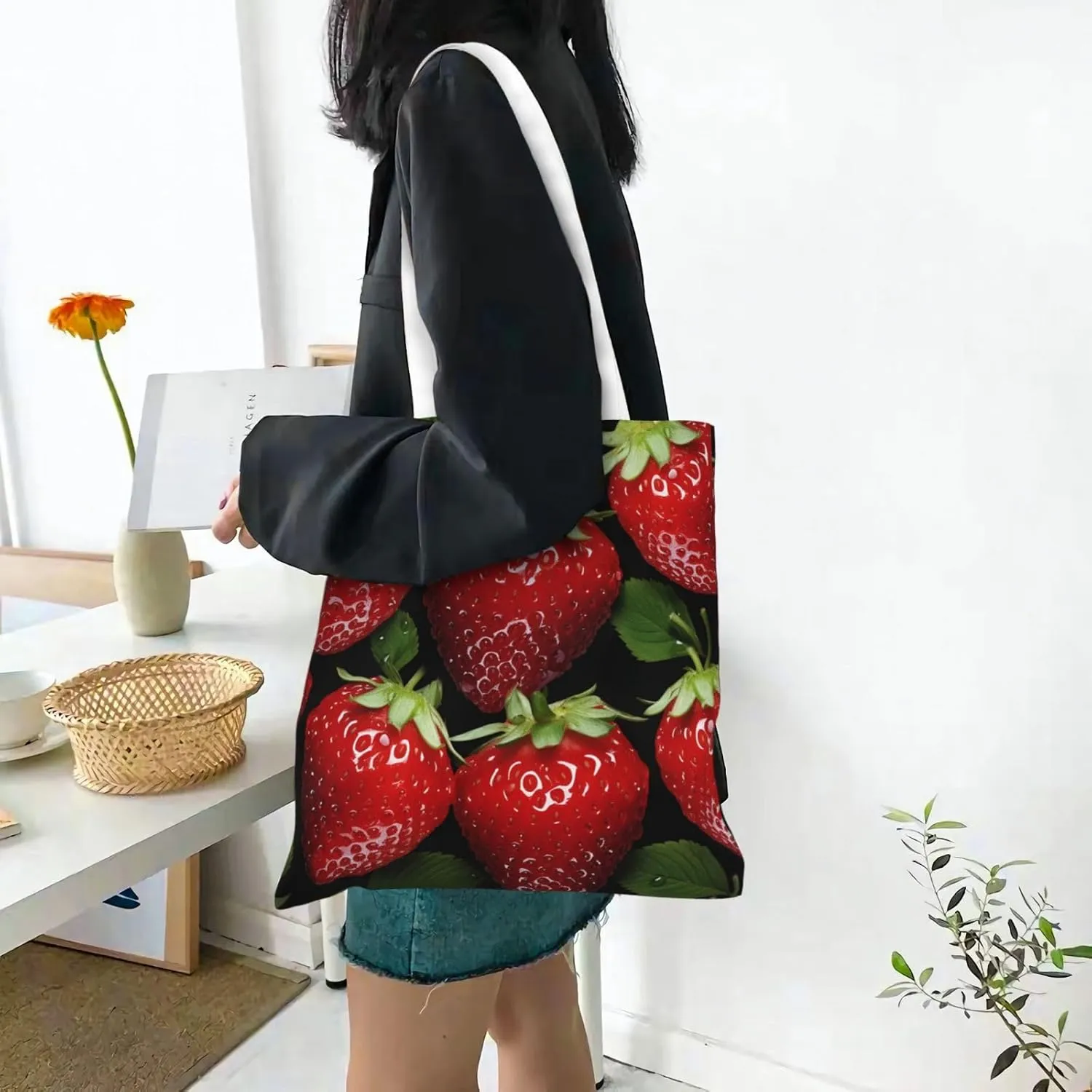 Canvas Tote Bag For Women Reusable Shopping Bag Casual Stars Crimson And Blue Shoulder Bag Handbag For Travel