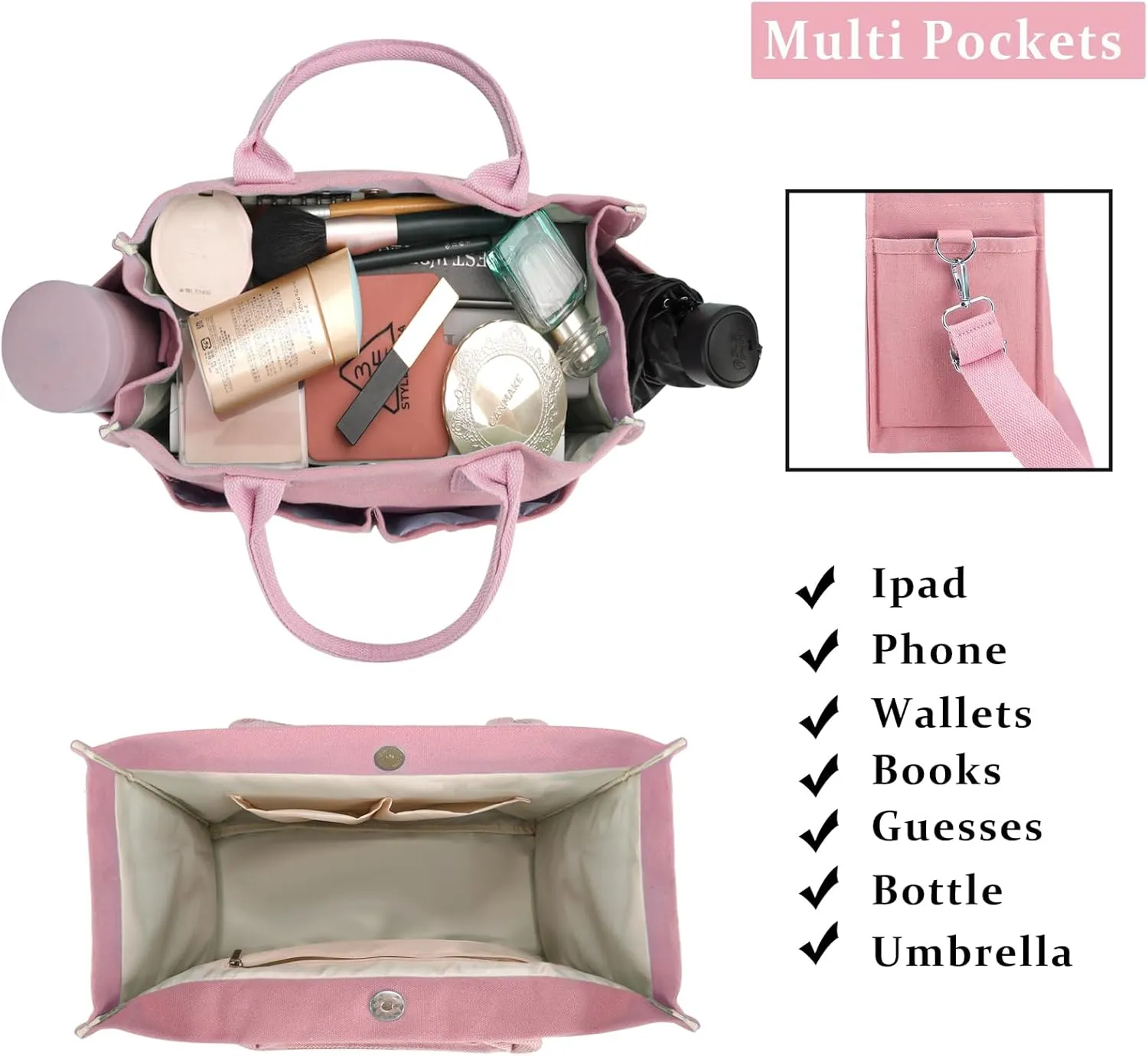 Canvas Tote Bags for Women，Work Tote Bags with Pockets,Crossbody Tote Bag Everything Handbags Shoulder Bags for Women