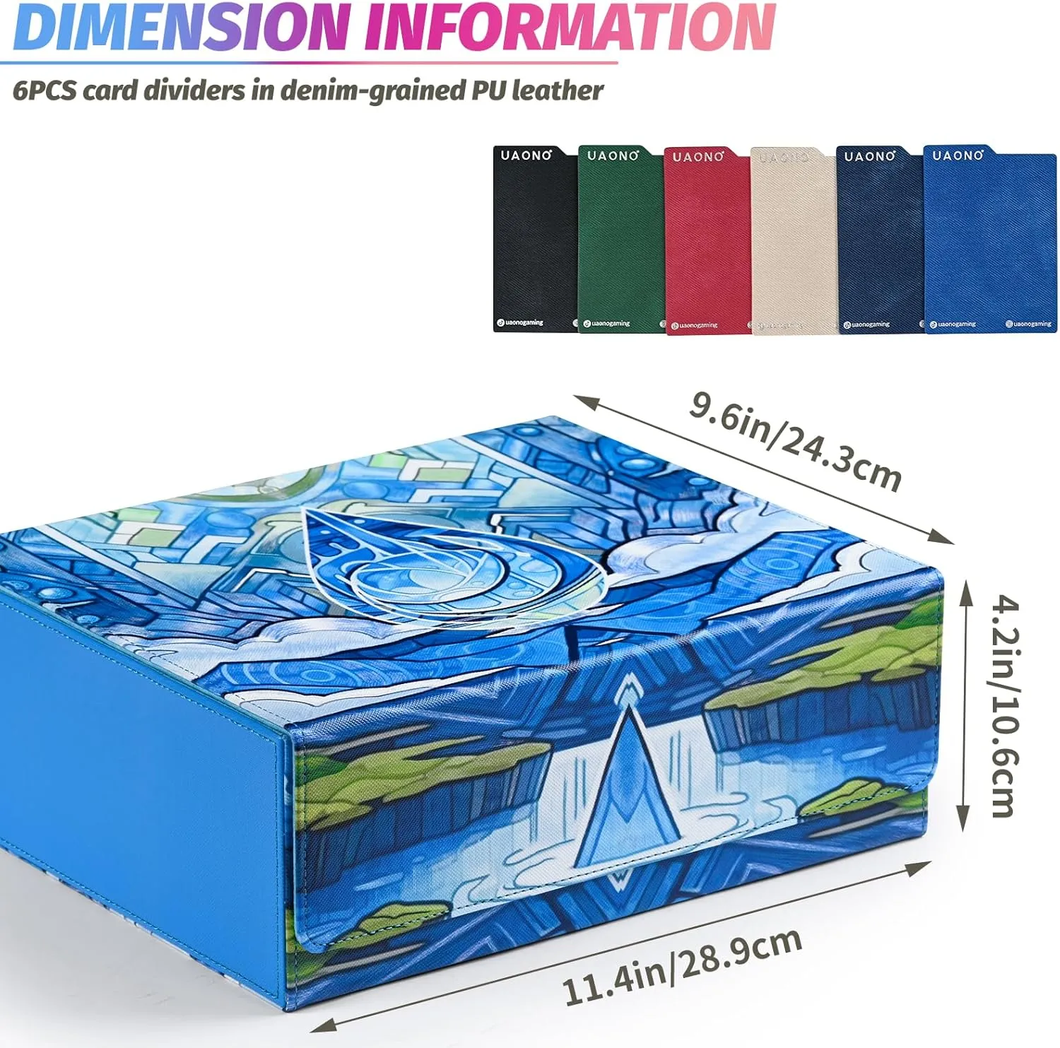 Card Storage Box for MTG, Trading Card Deck Box Holds 1800  with 6 Dividers, Leather Printing Magnetic Closure Storage Case Fits TCG CCG Sports (Blue, Water drop)