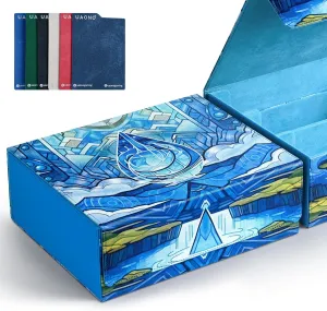 Card Storage Box for MTG, Trading Card Deck Box Holds 1800  with 6 Dividers, Leather Printing Magnetic Closure Storage Case Fits TCG CCG Sports (Blue, Water drop)