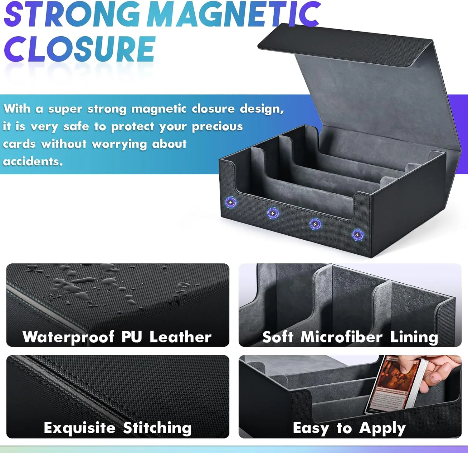 Card Storage Box for Trading Cards, 1800  PU Leather Commander Card Deck Case, Magnetic Closure Card Holder Fits for Magic Game Cards (Black)
