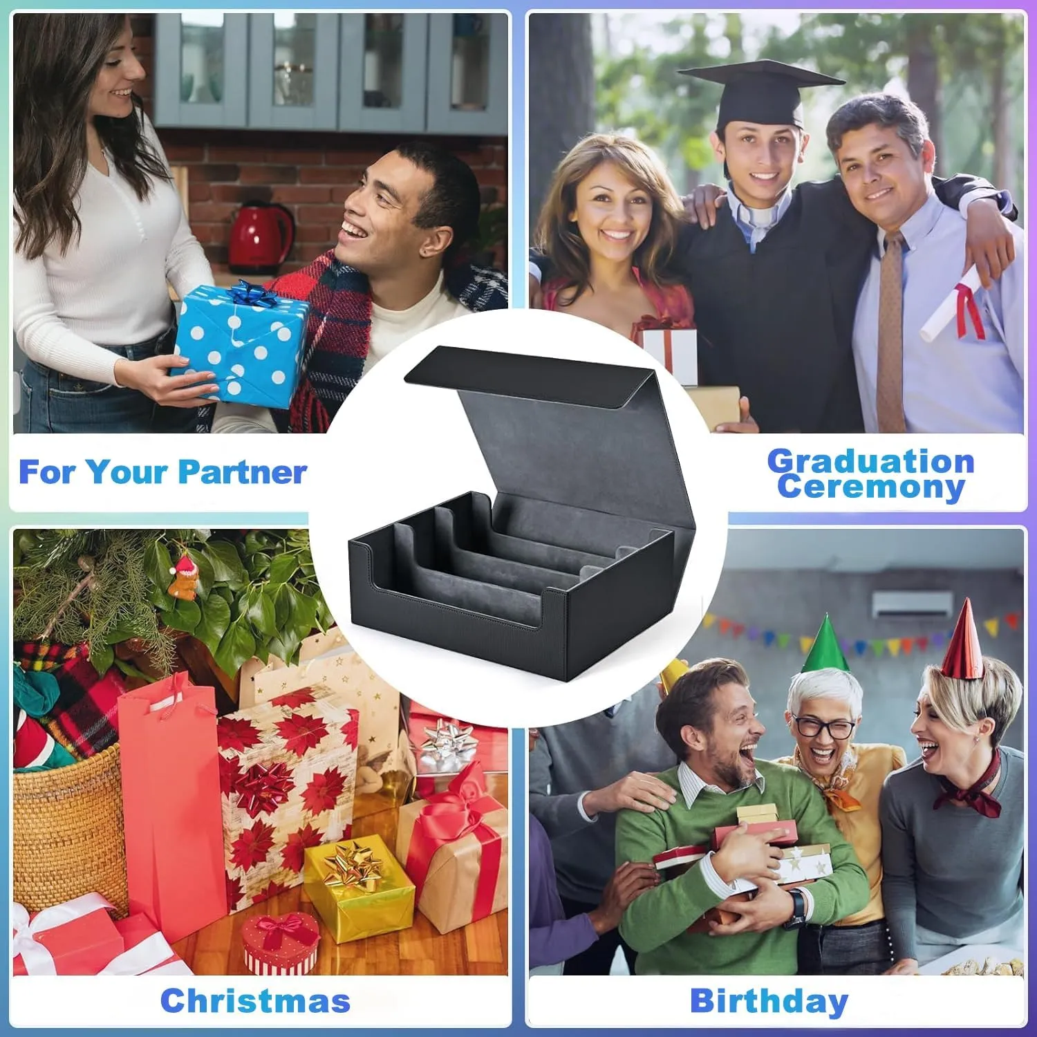 Card Storage Box for Trading Cards, 1800  PU Leather Commander Card Deck Case, Magnetic Closure Card Holder Fits for Magic Game Cards (Black)